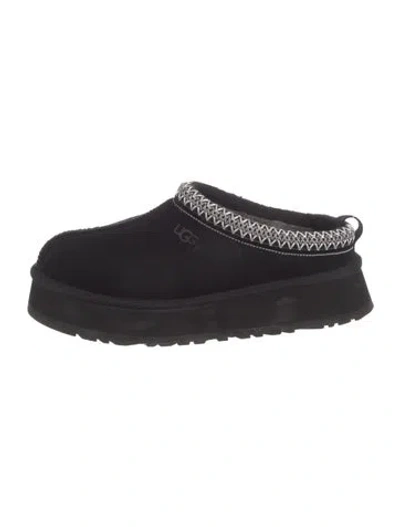 Pre-owned Ugg Suede Embroidered Accent Mules In Black