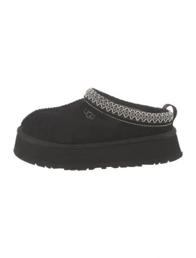 Pre-owned Ugg Suede Embroidered Accent Mules In Black
