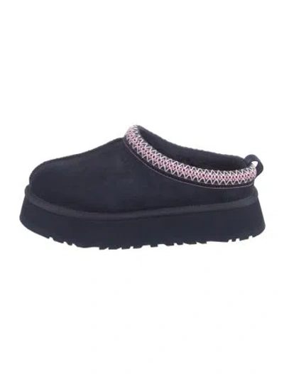 Pre-owned Ugg Suede Embroidered Accent Mules In Black