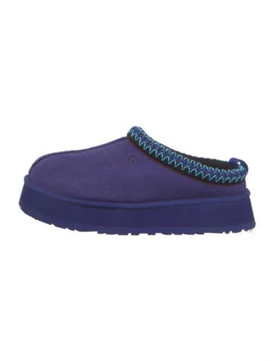 Pre-owned Ugg Suede Embroidered Accent Mules In Blue