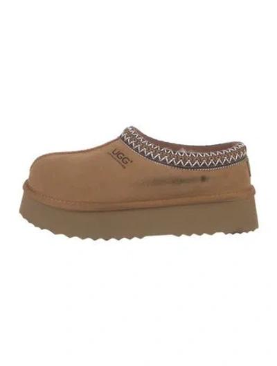 Pre-owned Ugg Suede Embroidered Accent Mules In Brown