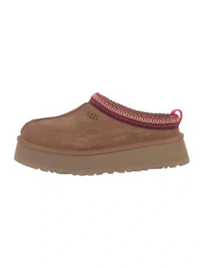 Pre-owned Ugg Suede Embroidered Accent Mules In Brown