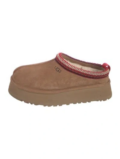 Pre-owned Ugg Suede Embroidered Accent Mules In Brown