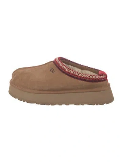 Pre-owned Ugg Suede Embroidered Accent Mules In Brown