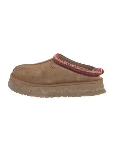 Pre-owned Ugg Suede Embroidered Accent Mules In Neutral
