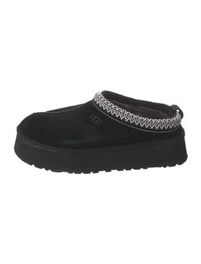 Pre-owned Ugg Suede Embroidered Accent Slippers In Black
