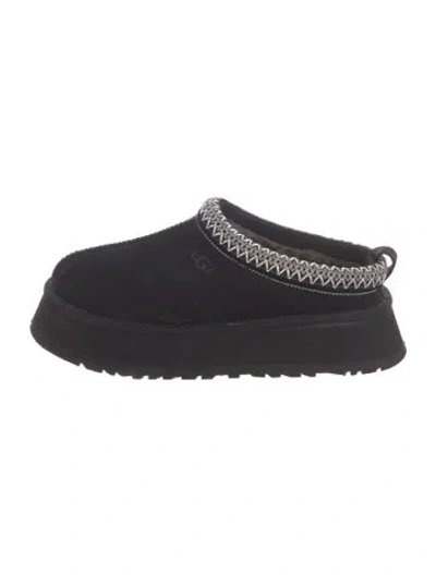 Pre-owned Ugg Suede Embroidered Accent Slippers In Black