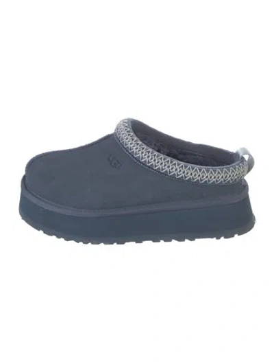 Pre-owned Ugg Suede Embroidered Accent Slippers In Blue