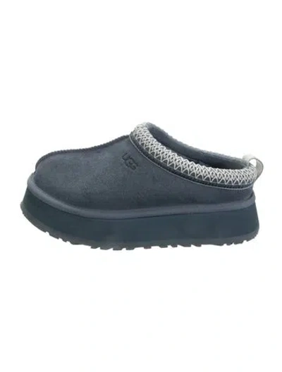 Pre-owned Ugg Suede Embroidered Accent Slippers In Blue