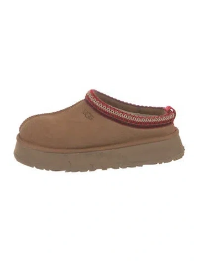 Pre-owned Ugg Suede Embroidered Accent Slippers In Brown