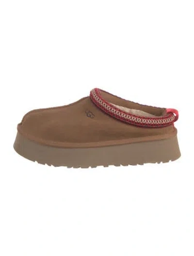Pre-owned Ugg Suede Embroidered Accent Slippers In Brown