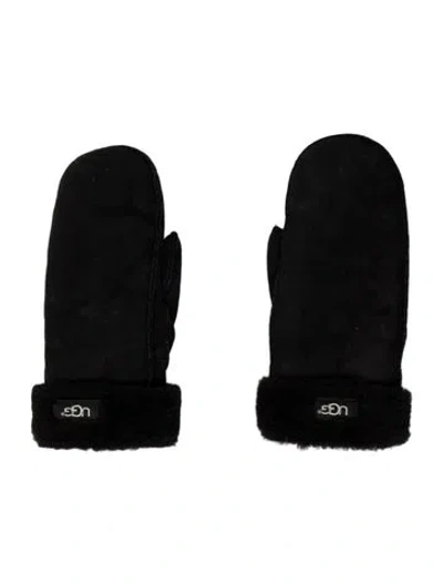 Pre-owned Ugg Suede Embroidered Mittens In Black