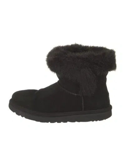 Pre-owned Ugg Suede Faux Fur Trim Boots In Black