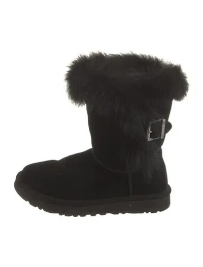 Pre-owned Ugg Suede Faux Fur Trim Boots In Black