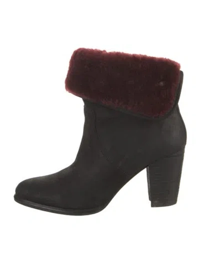 Pre-owned Ugg Suede Faux Fur Trim Boots In Black