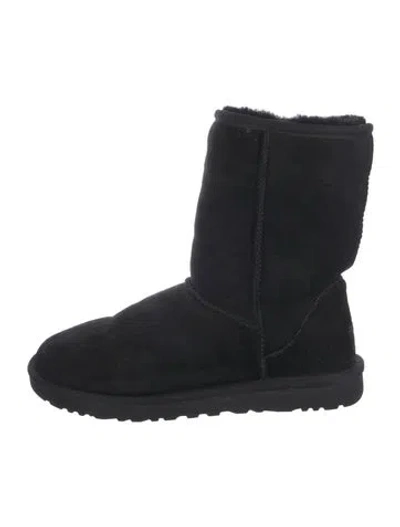 Pre-owned Ugg Suede Faux Fur Trim Boots In Black