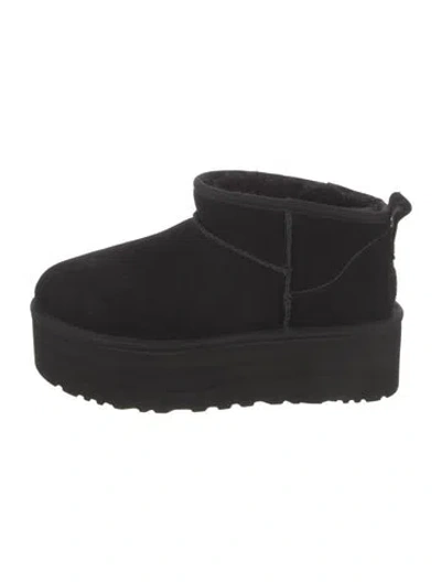 Pre-owned Ugg Suede Faux Fur Trim Boots In Black