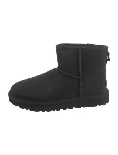 Pre-owned Ugg Suede Faux Fur Trim Boots In Black