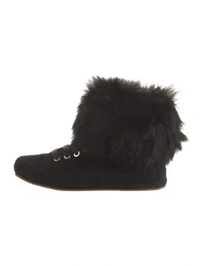Pre-owned Ugg Suede Faux Fur Trim Boots In Black