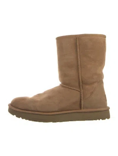 Pre-owned Ugg Suede Faux Fur Trim Boots In Brown