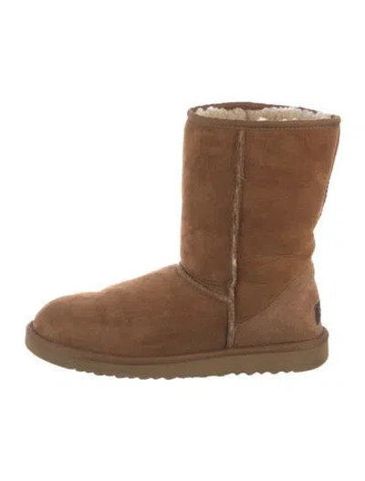 Pre-owned Ugg Suede Faux Fur Trim Boots In Brown