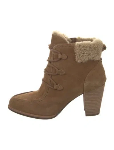 Pre-owned Ugg Suede Faux Fur Trim Boots In Brown