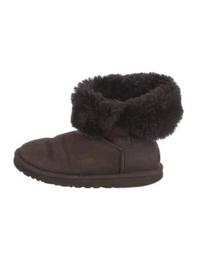 Pre-owned Ugg Suede Faux Fur Trim Boots In Brown