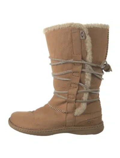 Pre-owned Ugg Suede Faux Fur Trim Boots In Brown/neutrals