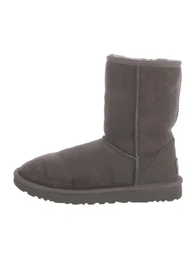 Pre-owned Ugg Suede Faux Fur Trim Boots In Gray