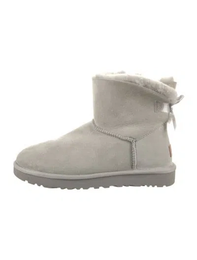 Pre-owned Ugg Suede Faux Fur Trim Boots In Grey