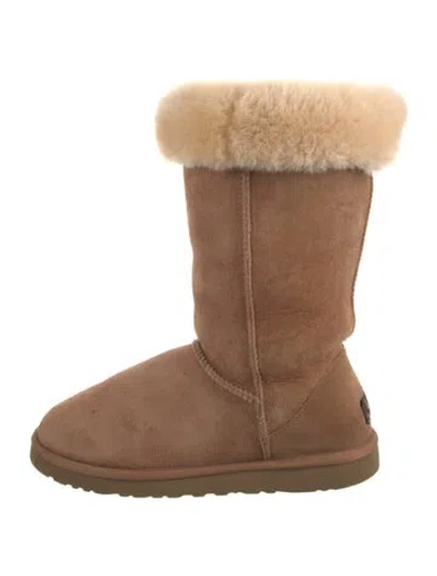 Pre-owned Ugg Suede Faux Fur Trim Boots In Neutral