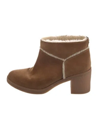 Pre-owned Ugg Suede Faux Fur Trim Boots In Neutral