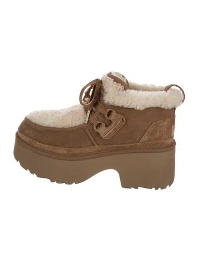 Pre-owned Ugg Suede Faux Fur Trim Boots In Neutrals