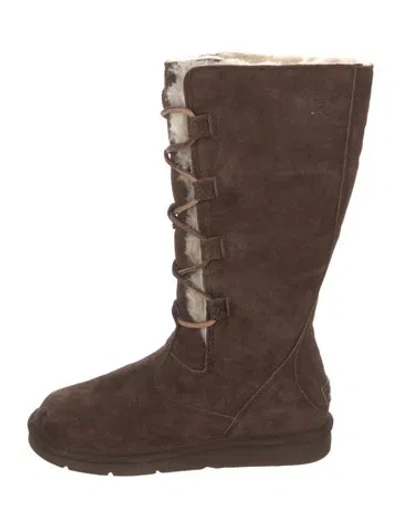 Pre-owned Ugg Suede Faux Fur Trim Lace-up Boots In Brown