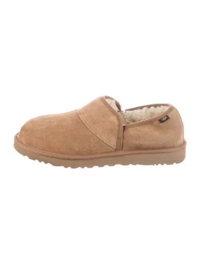 Pre-owned Ugg Suede Faux Fur Trim Loafers In Brown