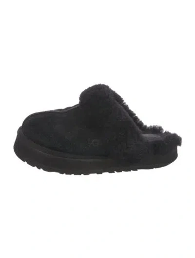 Pre-owned Ugg Suede Faux Fur Trim Mules In Black
