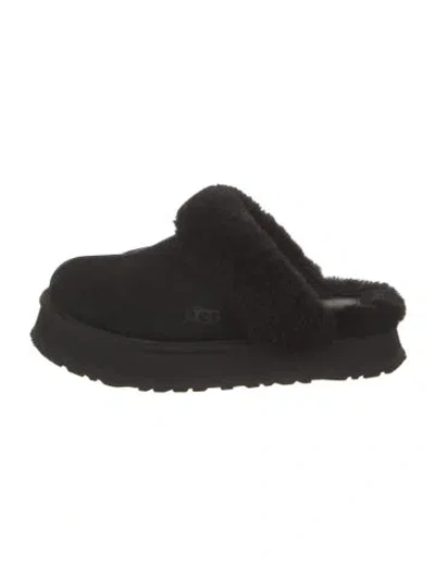Pre-owned Ugg Suede Faux Fur Trim Mules In Black