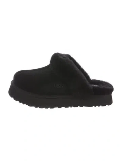 Pre-owned Ugg Suede Faux Fur Trim Mules In Black