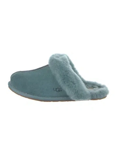 Pre-owned Ugg Suede Faux Fur Trim Mules In Blue