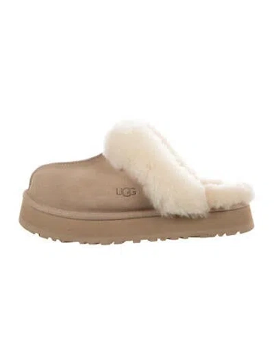 Pre-owned Ugg Suede Faux Fur Trim Mules In Brown