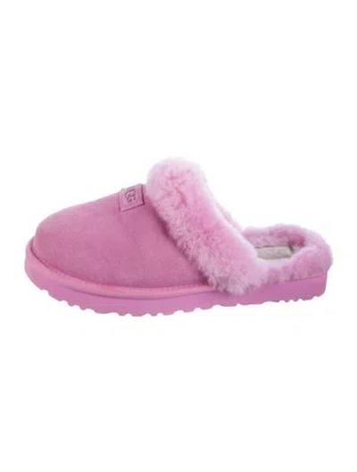 Pre-owned Ugg Suede Faux Fur Trim Mules In Multi