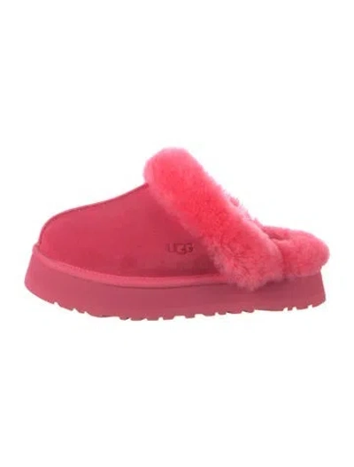 Pre-owned Ugg Suede Faux Fur Trim Mules In Pink