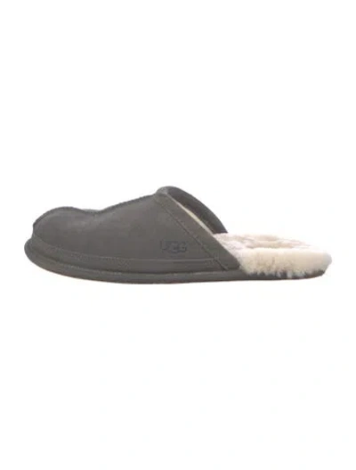 Pre-owned Ugg Suede Faux Fur Trim Slippers In Grey