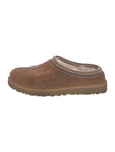 Pre-owned Ugg Suede Faux Fur Trim Slippers In Neutrals