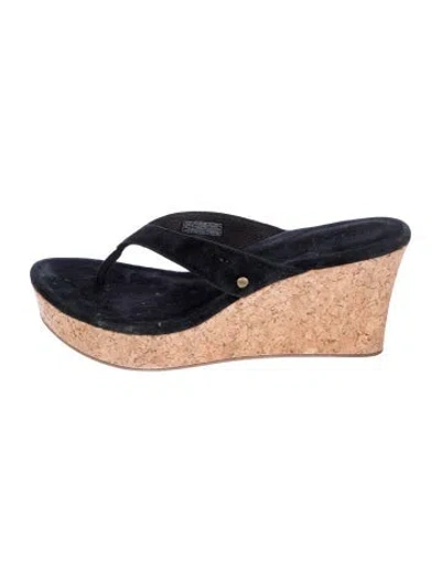 Pre-owned Ugg Suede Flip Flops In Black