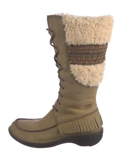 Pre-owned Ugg Suede Fringe Trim Accent Boots In Multicolor