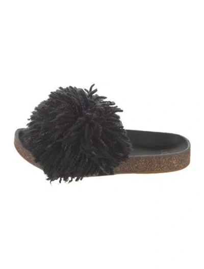 Pre-owned Ugg Suede Fringe Trim Accent Slides In Black