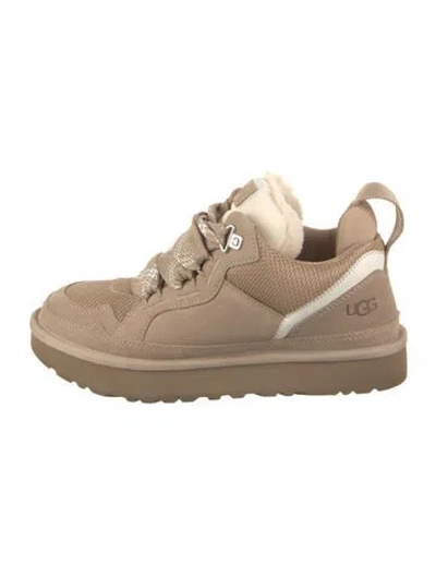 Pre-owned Ugg Suede Fur Trim Athletic Sneakers In Neutrals