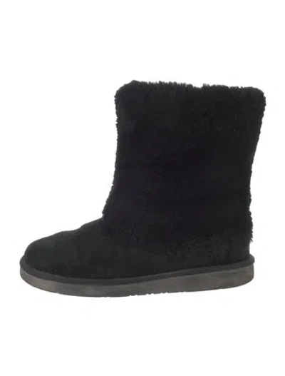 Pre-owned Ugg Suede Fur Trim Boots In Black