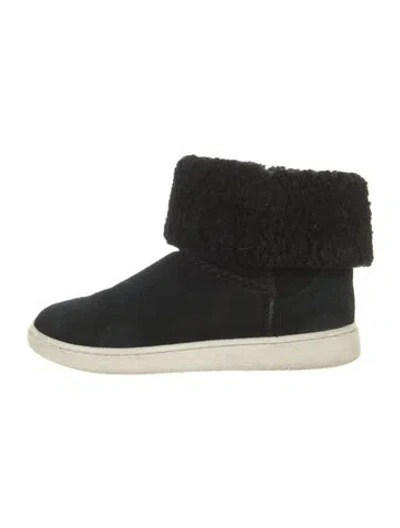 Pre-owned Ugg Suede Fur Trim Boots In Black